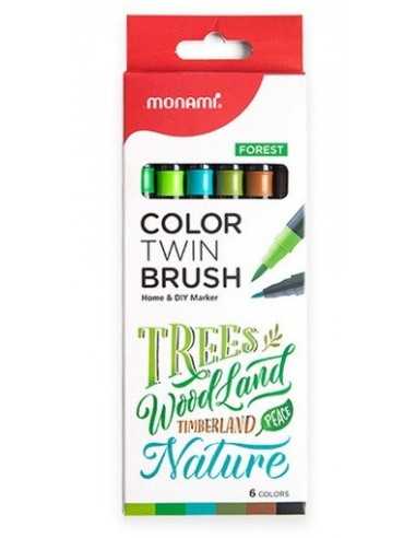 Set de 6 Marcadores Doble Punta Pincel Twin Brush – Forest, Monami