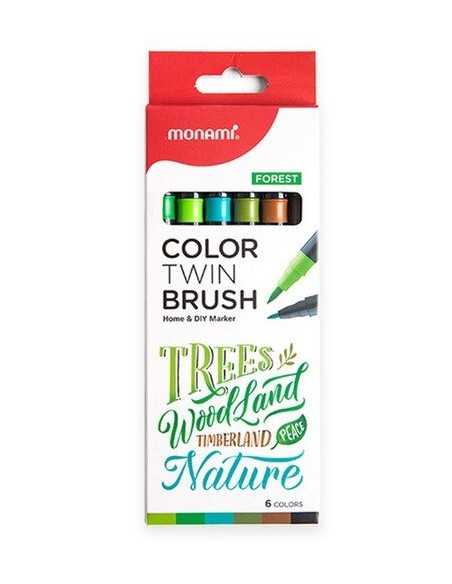 Set de 6 Marcadores Doble Punta Pincel Twin Brush – Forest, Monami