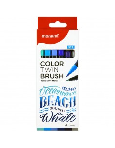 Set de 6 Marcadores Doble Punta Pincel Twin Brush – Sea, Monami