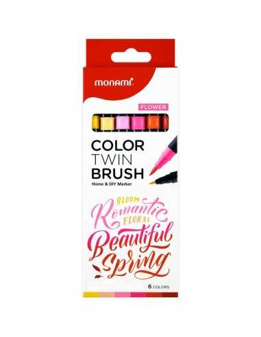 Set de 6 Marcadores Doble Punta Pincel Twin Brush – Flower, Monami