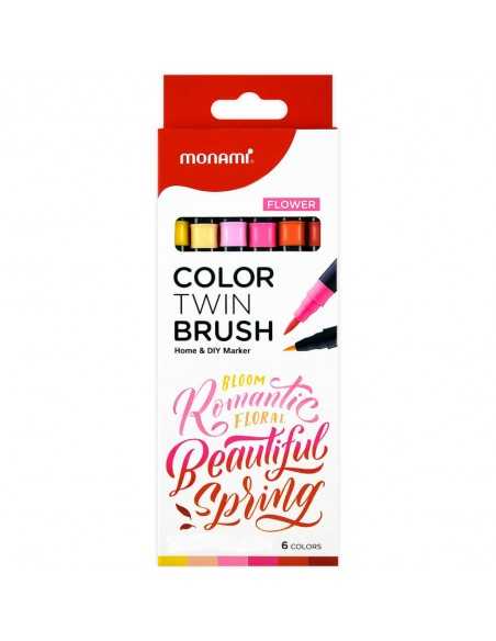 Set de 6 Marcadores Doble Punta Pincel Twin Brush – Flower, Monami
