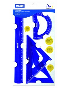 Estuche Geométrico Flexible, Set de 4, Azul, MILAN