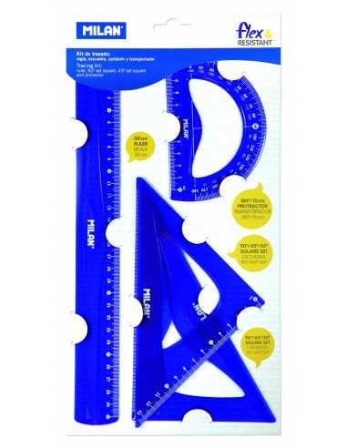 Estuche Geométrico Flexible, Set de 4, Azul, MILAN