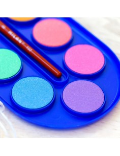 Set 12 Pastillas Ø 30mm Colores Fluo y Metalizados con Pincel, MILAN