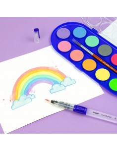 Set 12 Pastillas Ø 30mm Colores Fluo y Metalizados con Pincel, MILAN