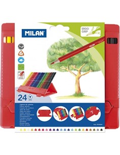 Caja 24 lápices triangular c/ soporte plástico, MILAN