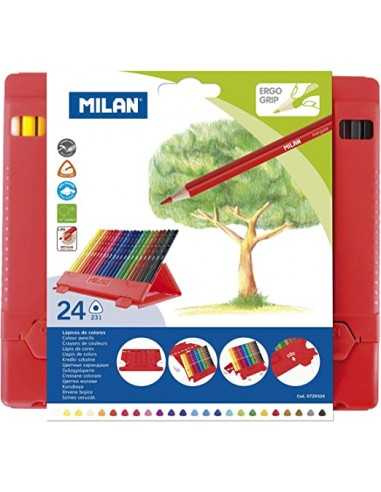 Caja 24 lápices triangular c/ soporte plástico, MILAN