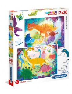 Rompecabezas Funny Dinos, 2x20 piezas, Clementoni