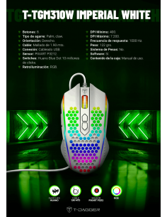 Mouse para computadora gamer T-TGM310 White Imperial, T-Dagger