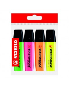 Resaltador STABILO Boss, blister 4 colores surtidos