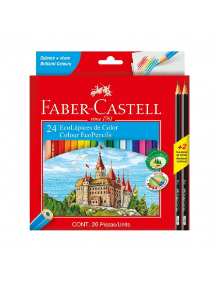 FABER CASTELL Lápices de colores 24 unidades + 2 lápices de grafito