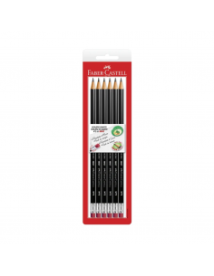 Blister de 6 lapices negro con borrador, FABER CASTELL.