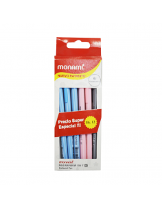 Bolígrafo rayado azul , rojo y negro X 6 lapiceros, MONAMI