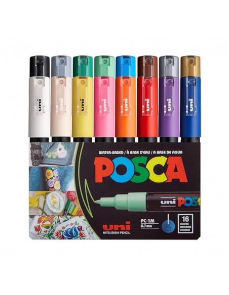 Set marcadores 1M Posca 0.7mm 16 colores