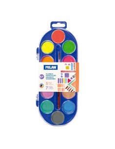 MILAN Set acuarelas 12 Pastas flourecente y metalizadon + pincel