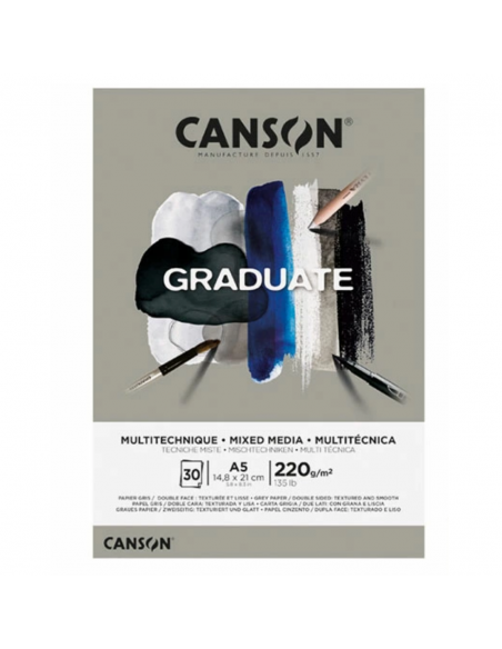 CANSON Bloc Graduate Mix Media Gris 30H A5 220G