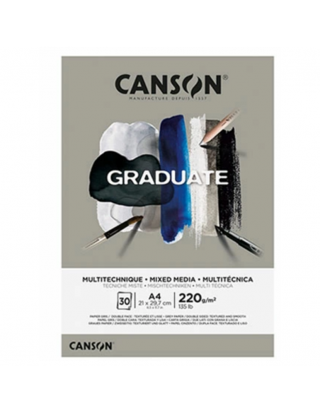 CANSON Bloc Graduate Mix Media Gris 30H A4 220G