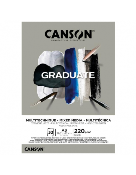 CANSON Bloc Graduate Mix Media Gris 30H A3 220G