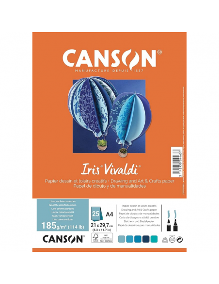 CANSON Bloc Cartulina tonos azules Iris Vivaldi 25H 185G