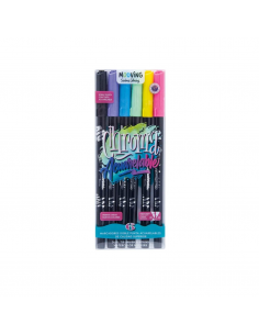 Marcadores Mooving long doble punta pincel x6