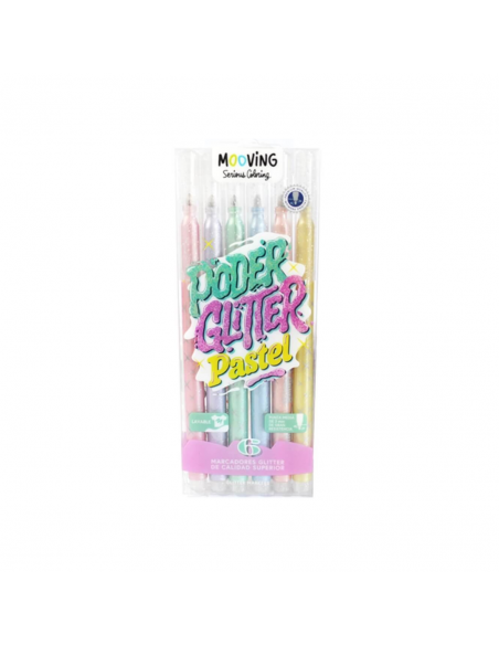 Set de marcadores glitter pastel Mooving x6