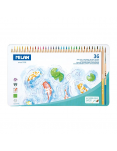 Caja Metálica 36 Lápices de Colores Acuarelables Mina Gruesa + Pincel, MILAN