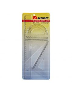 Estuche geométrico de 4 pizas escolar cristal transparente ACRIMET