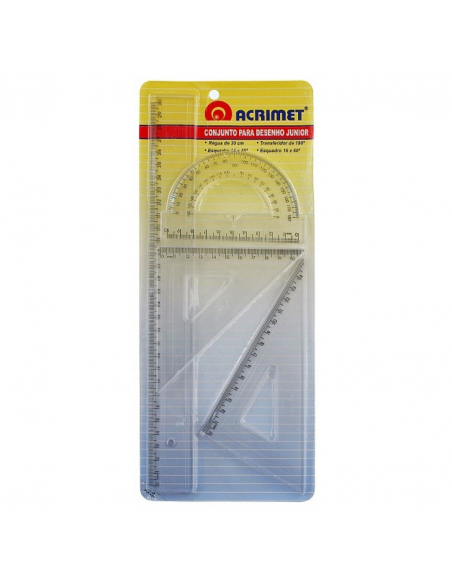 Estuche geométrico de 4 pizas escolar cristal transparente ACRIMET