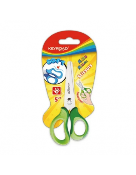 Tijera escolar, 5 pulg, punta redonda, Soft Grip,