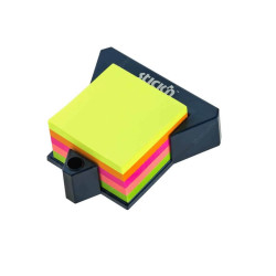 Cubo Notas Adhesivas Neón 3x3 con Dispensador Porta Bolígrafo - jobbi