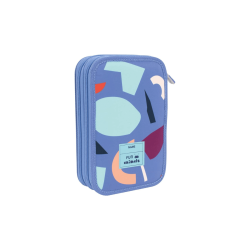 Estuche Escolar de Dos Cremalleras Con Contenido (Azul) - MILAN