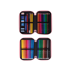 Estuche Escolar de Dos Cremalleras Con Contenido (Azul) - MILAN