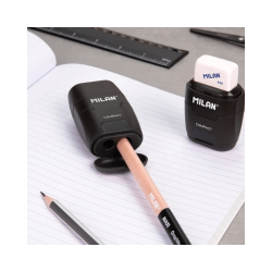 Sacapuntas (tajador) Doble Con Portagomas En Color Negro - MILAN