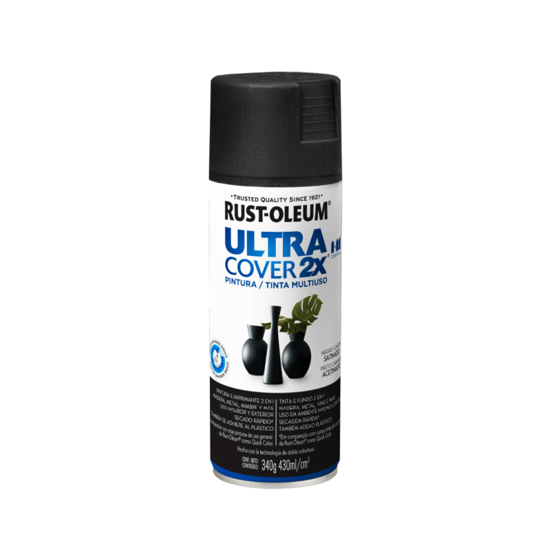 Pintura En Aerosol Negro Cañón Satinado - Rust Oleum Ultra Cover 2X