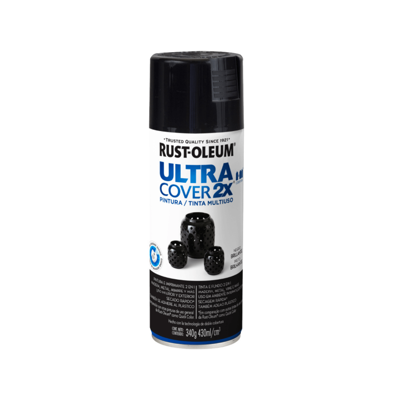 Pintura En Aerosol Negro Brillante - Rust Oleum Ultra Cover 2X