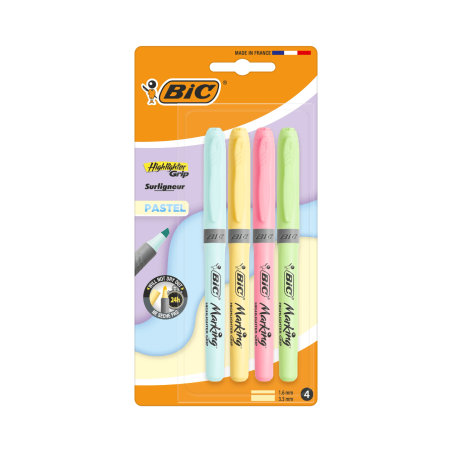 Resaltadores Highlighter Grip, Colores Pastel Surtidos - BIC