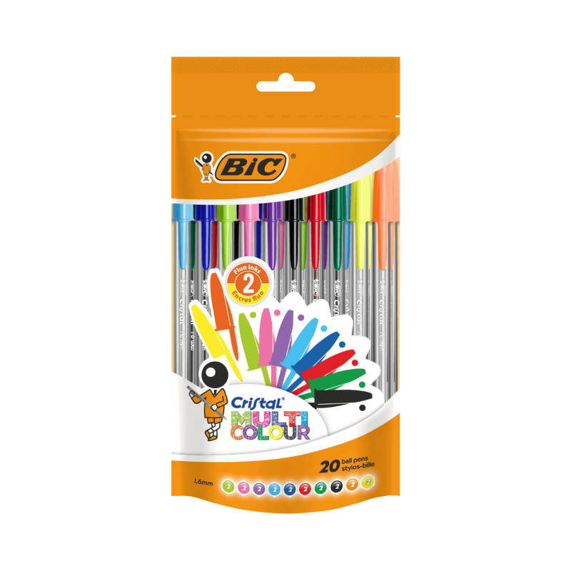 Bolígrafos Cristal Multicolor, 20 Unidades - BIC