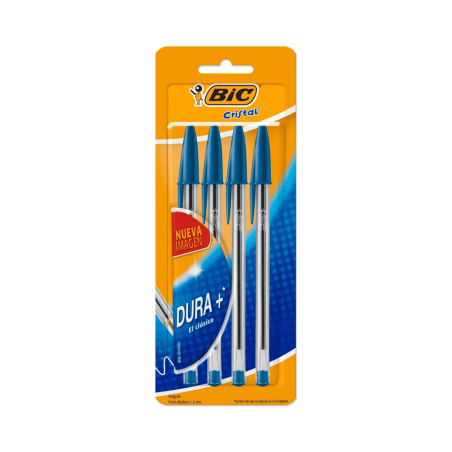 Bolígrafo Cristal Dura+ Color Azul, 4 Unidades - BIC