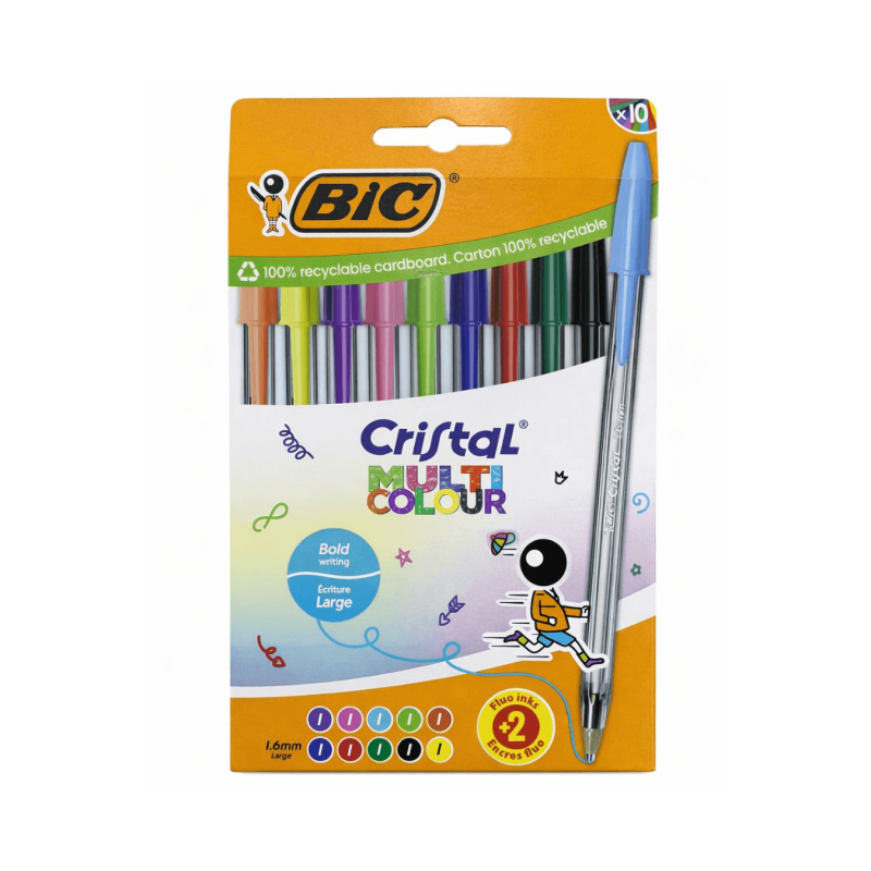 Bolígrafos Cristal Multicolor, 10 Unidades - BIC