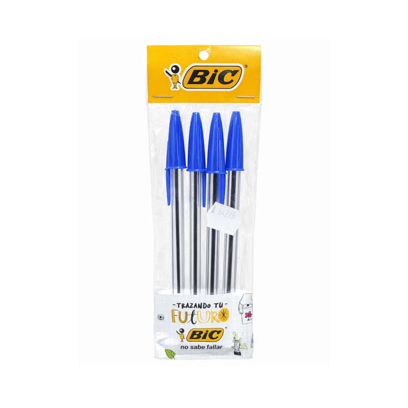 Pack de 4 Bolígrafos cristal, Color Azul - BIC