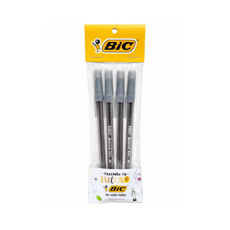 Pack de 4 Bolígrafos Round Stick Negros - BIC