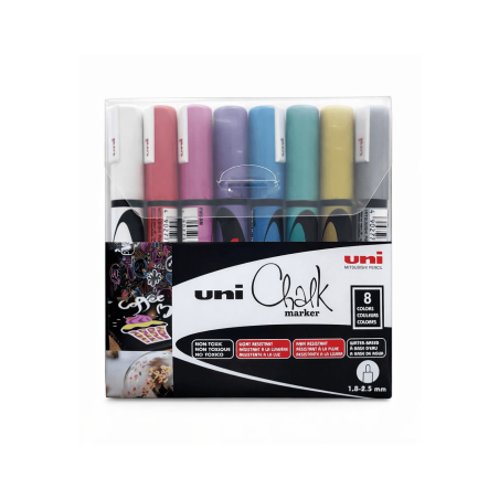 Marcadores de Tiza Liquida de 2.5 MM, 8 Colores Metalizados - POSCA