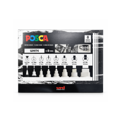 Set de 8 Rotuladores Blancos, Puntas Mix - POSCA