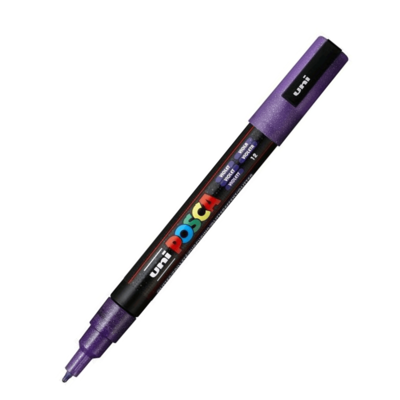 Marcador PC-3ML Punta Fina Color Violeta Glitter 12 - POSCA