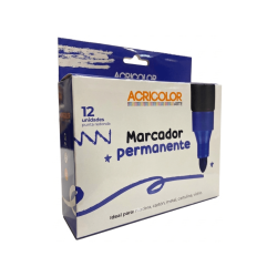 Caja de Marcadores Permanentes Color Azul Punta Ovalada - ACRICOLOR