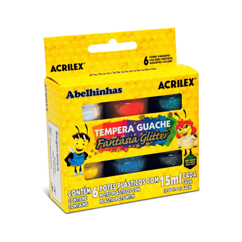 Tempera guache glitter 6 colores, ACRILEX