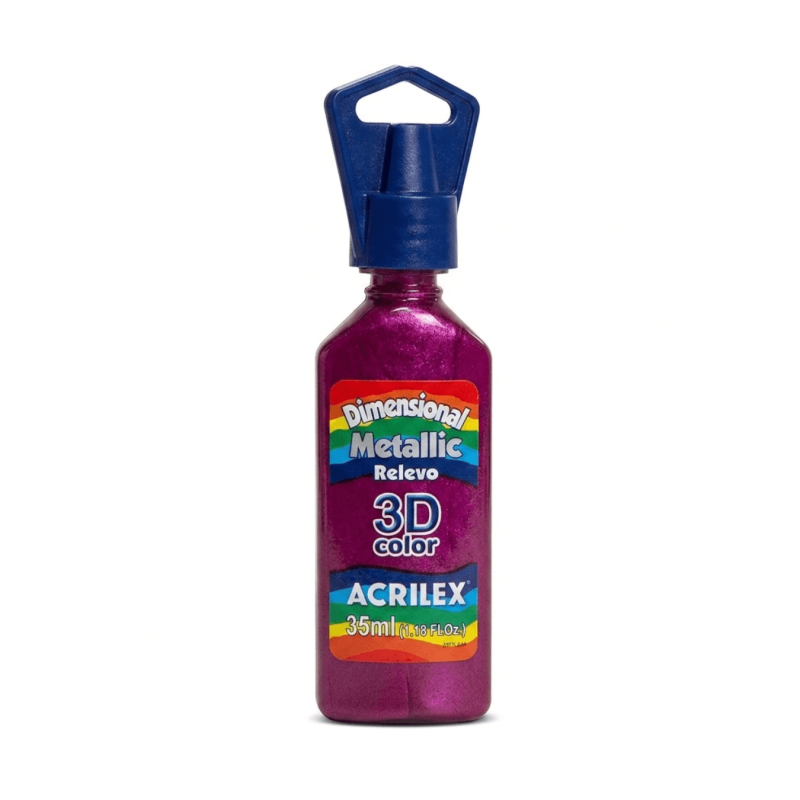 Tinta metálica dimensional relieve 3D magenta, ACRILEX