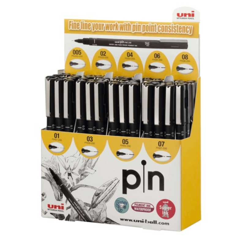 Rotuladores Uni Pin Micropunta, Expositor de 60 Piezas - UNI-BALL