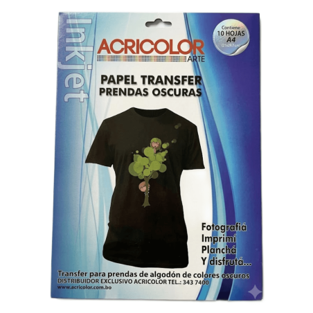 Papel Transfer Prendas Oscuras A4, Acricolor