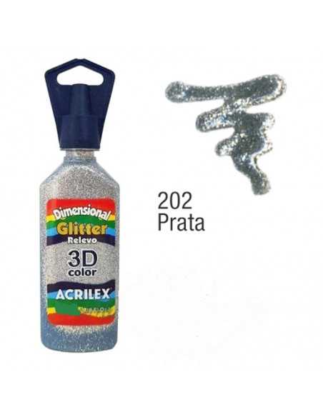 Dimensional relieve 3D color glitter plata 100ml, ACRILEX